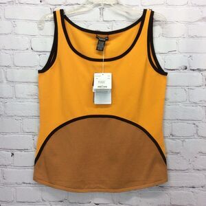 Don Caster Collection Womens Tank Top Sz M Mustard/Brown Color Block Black Trim